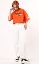 O180448 Printed "Fearless Nothing" Printed Loose Tee - Hot Orange