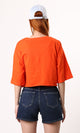 O180450 Printed Hot Orange Short Tee With Elbow Sleeves