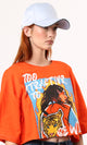 O180450 Printed Hot Orange Short Tee With Elbow Sleeves