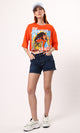 O180450 Printed Hot Orange Short Tee With Elbow Sleeves