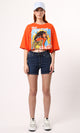 O180450 Printed Hot Orange Short Tee With Elbow Sleeves