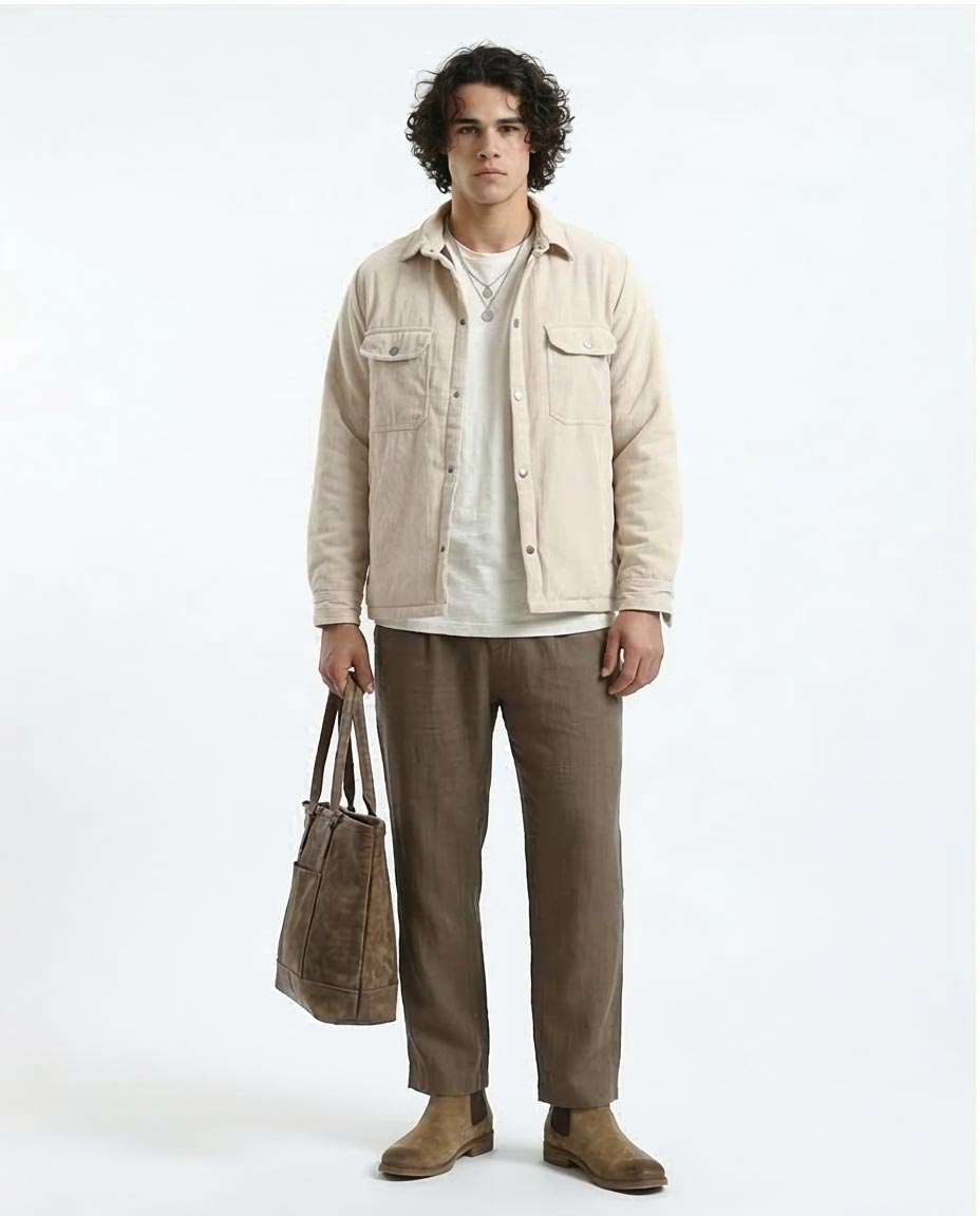 Stone Corduroy Snap-Front Shacket - O180571