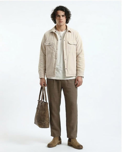 Ravin Oversized Corduroy Shacket in Cream - O180571