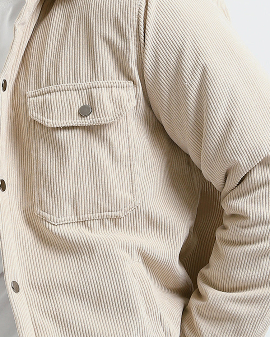 Stone Corduroy Snap-Front Shacket - O180571