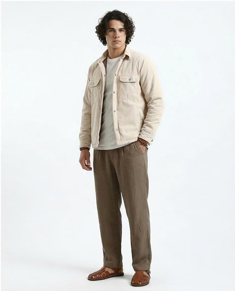 Ravin Oversized Corduroy Shacket in Cream - O180571