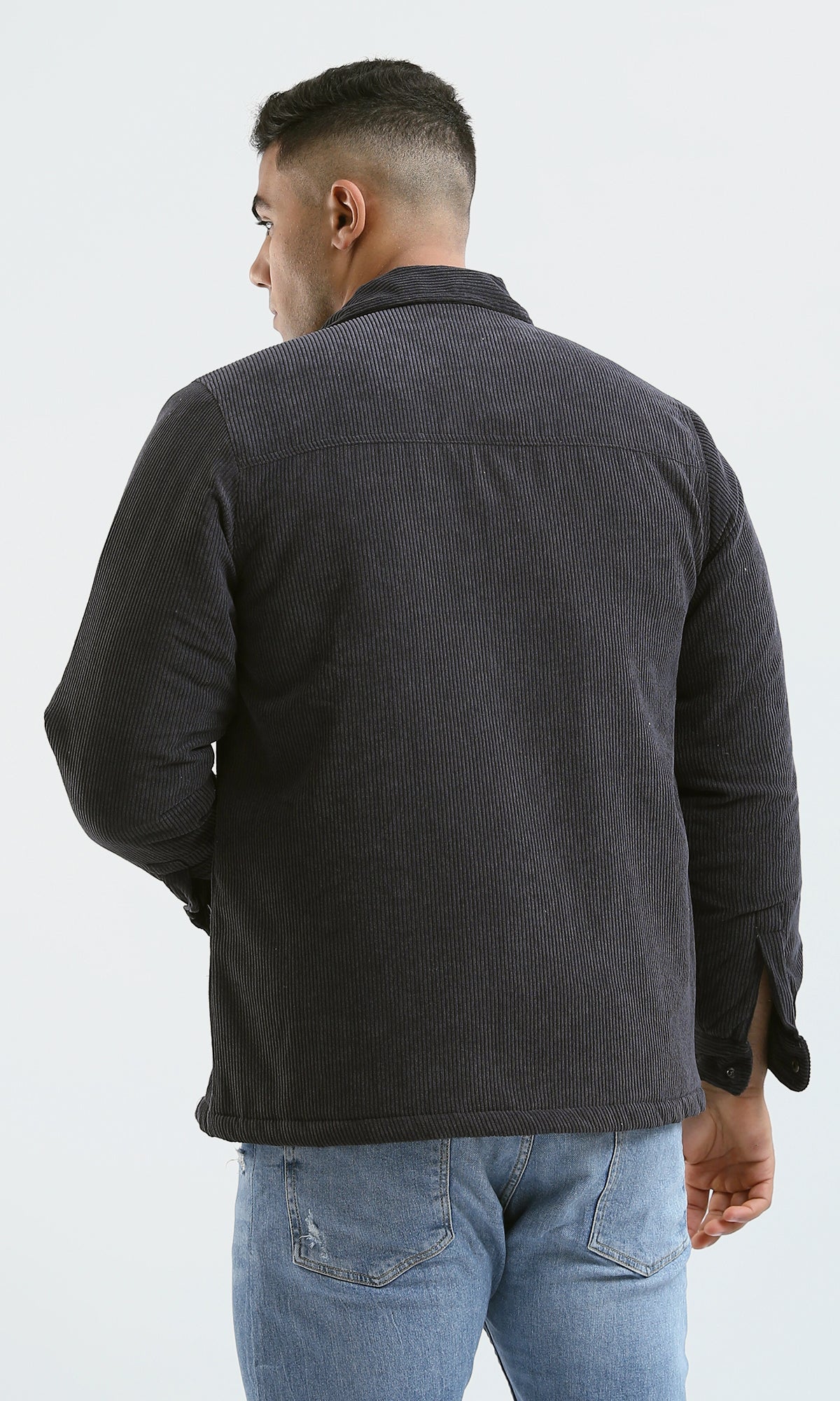 O180572 Long Sleeves Buttoned Dark Grey Corduroy Jacket