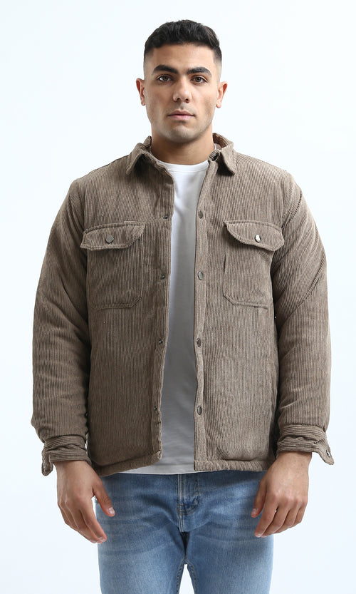 Earth Tone Corduroy Snap-Front Jacket - O180573