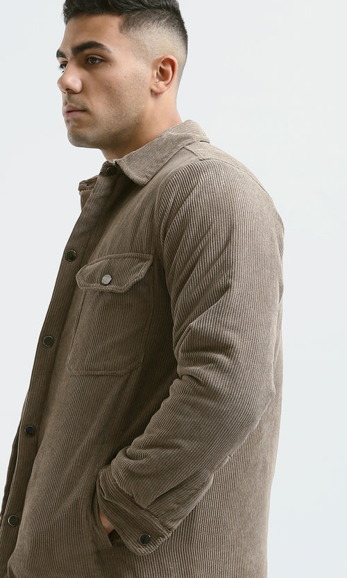 Earth Tone Corduroy Snap-Front Jacket - O180573