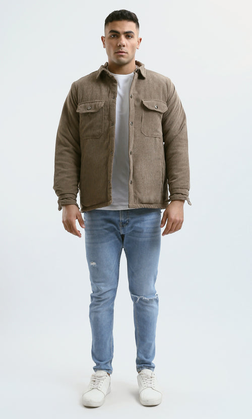 Earth Tone Corduroy Snap-Front Jacket - O180573