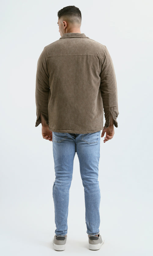 Earth Tone Corduroy Snap-Front Jacket - O180573