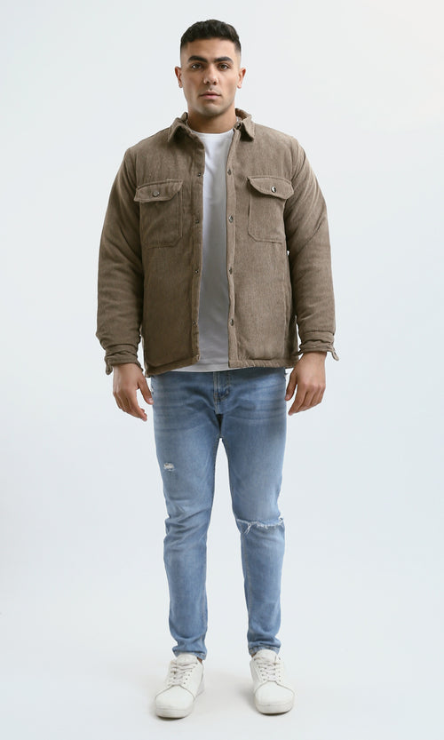 Earth Tone Corduroy Snap-Front Jacket - O180573