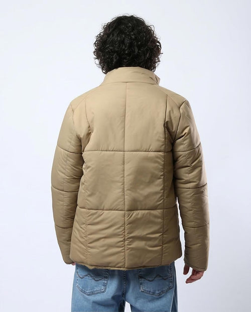 Ravin Men's Quilted Puffer Jacket with High Stand Collar – Camel - O180577