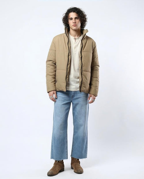 Ravin Men's Quilted Puffer Jacket with High Stand Collar – Camel - O180577