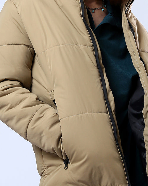 Ravin Men's Quilted Puffer Jacket with High Stand Collar – Camel - O180577