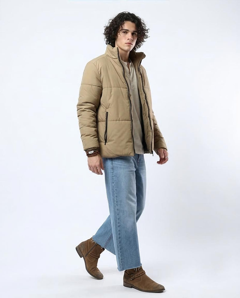 Ravin Men's Quilted Puffer Jacket with High Stand Collar – Camel - O180577