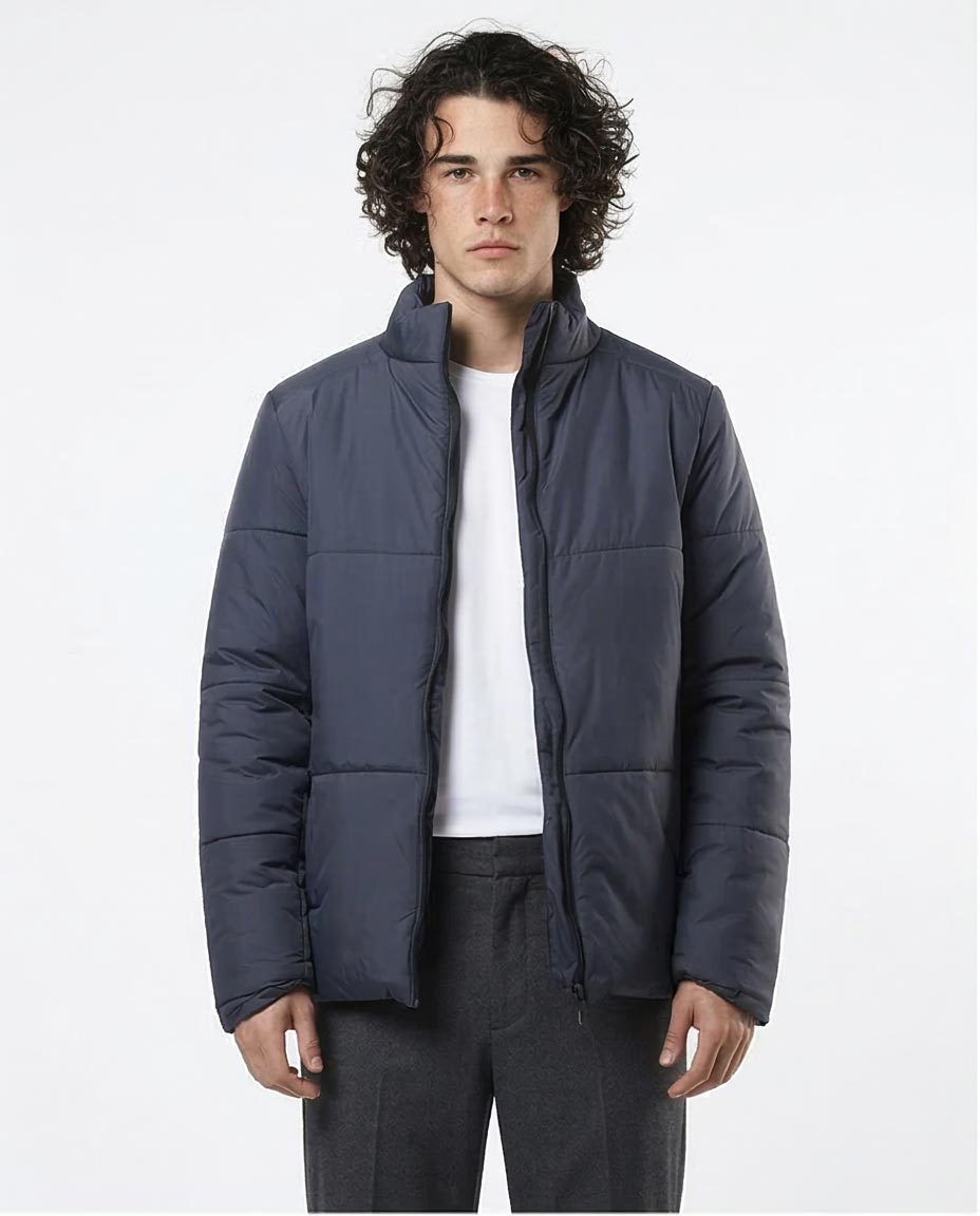 Navy Horizontal Quilted Puffer Jacket - O180579