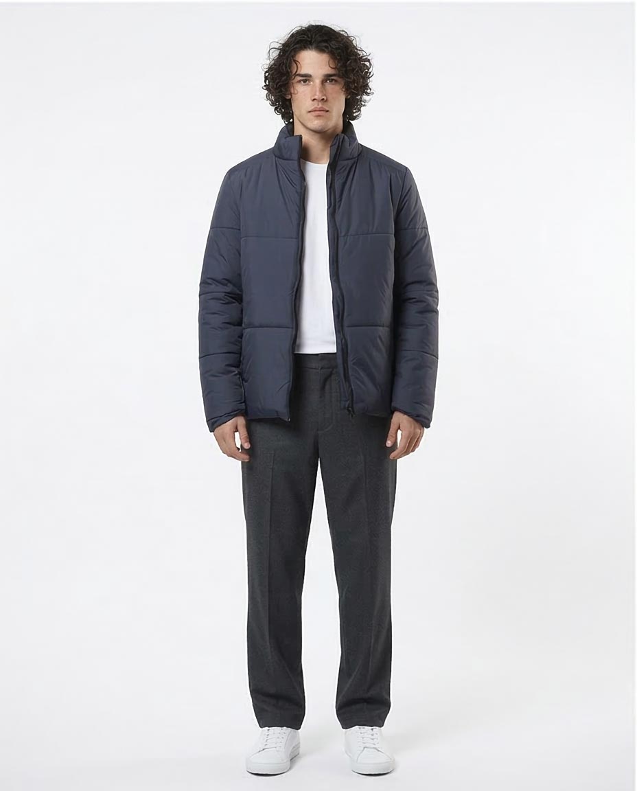 Navy Horizontal Quilted Puffer Jacket - O180579