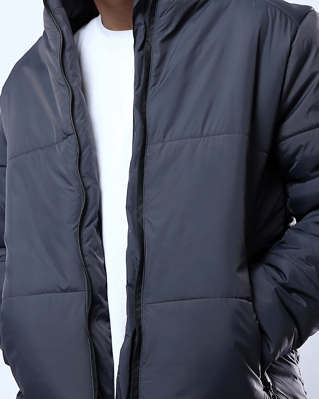 Navy Horizontal Quilted Puffer Jacket - O180579