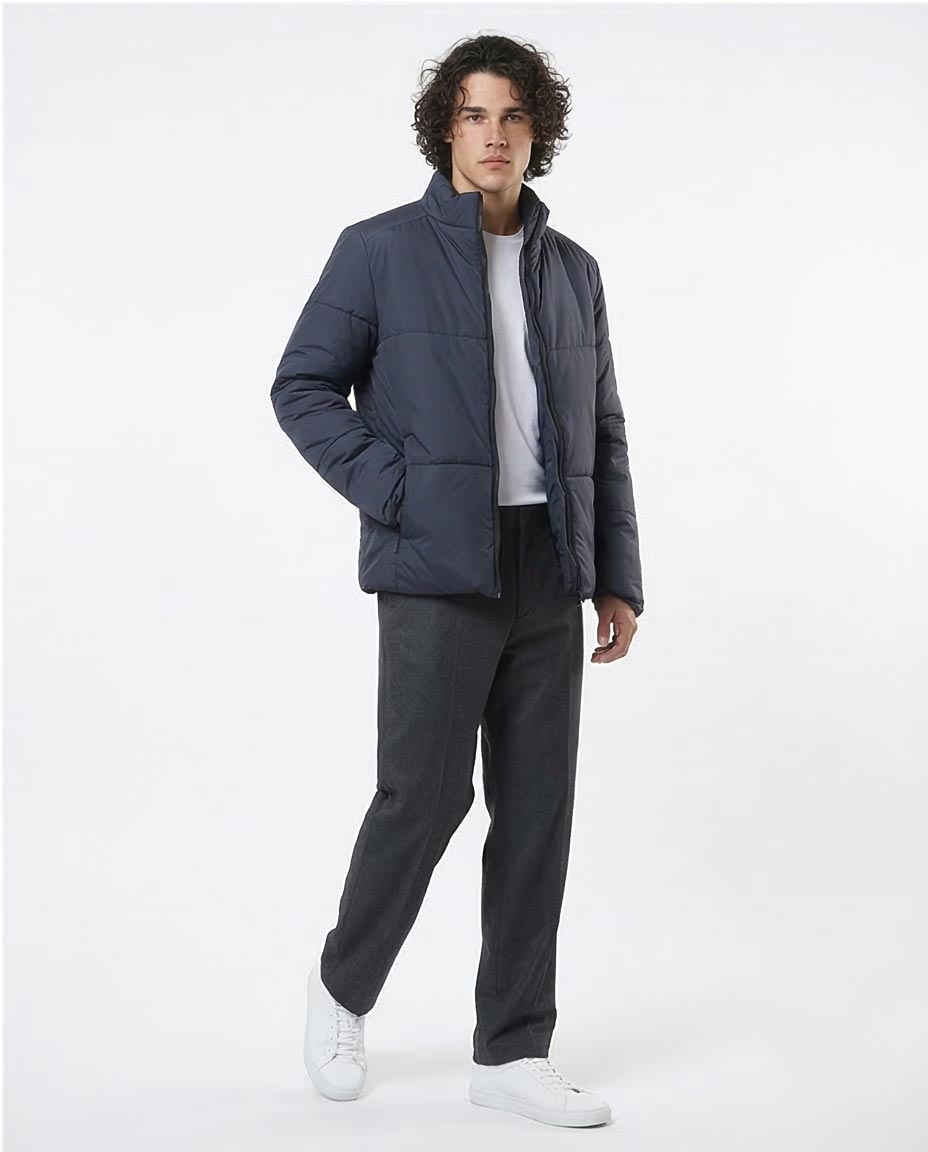 Navy Horizontal Quilted Puffer Jacket - O180579