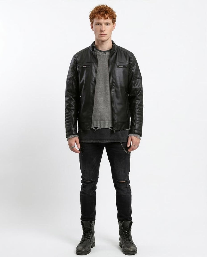 Ravin Men’s Quilted Moto Faux-Leather Jacket - Black - O180581