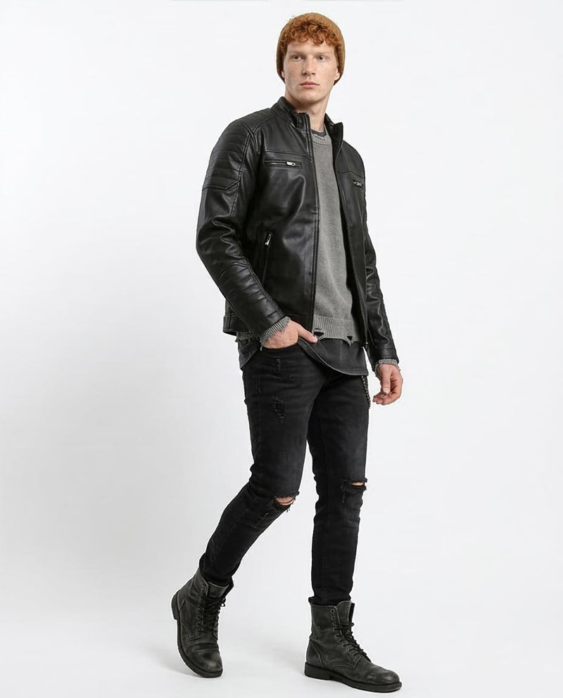 Ravin Men’s Quilted Moto Faux-Leather Jacket - Black - O180581