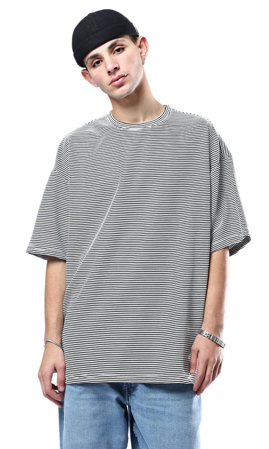 O180759 Relaxed Fit Striped Black & White Rayon Tee