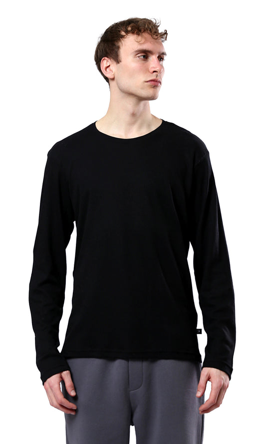 O180765 Black Relaxed Long Sleeves Tee With Crew Neck