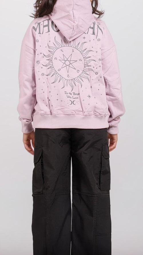 Lavender Cosmic Graphic Cropped Hoodie - O180769
