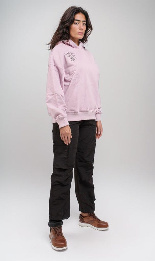 Lavender Cosmic Graphic Cropped Hoodie - O180769