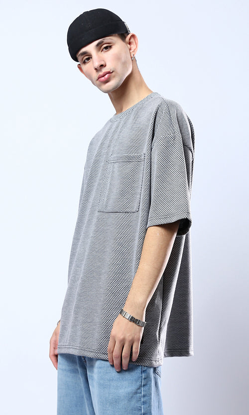 O180774 Patterned Black & White Tee With Front Pocket