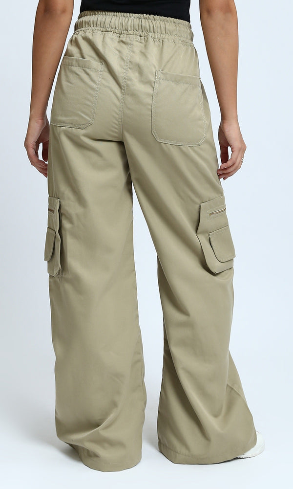 O180805 - Fashionable Slip On Cargo Pants - Olive