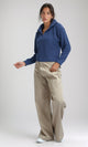 O180810 - Casual Wide Leg Pants with Two Buttons - Beige