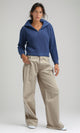 O180810 - Casual Wide Leg Pants with Two Buttons - Beige