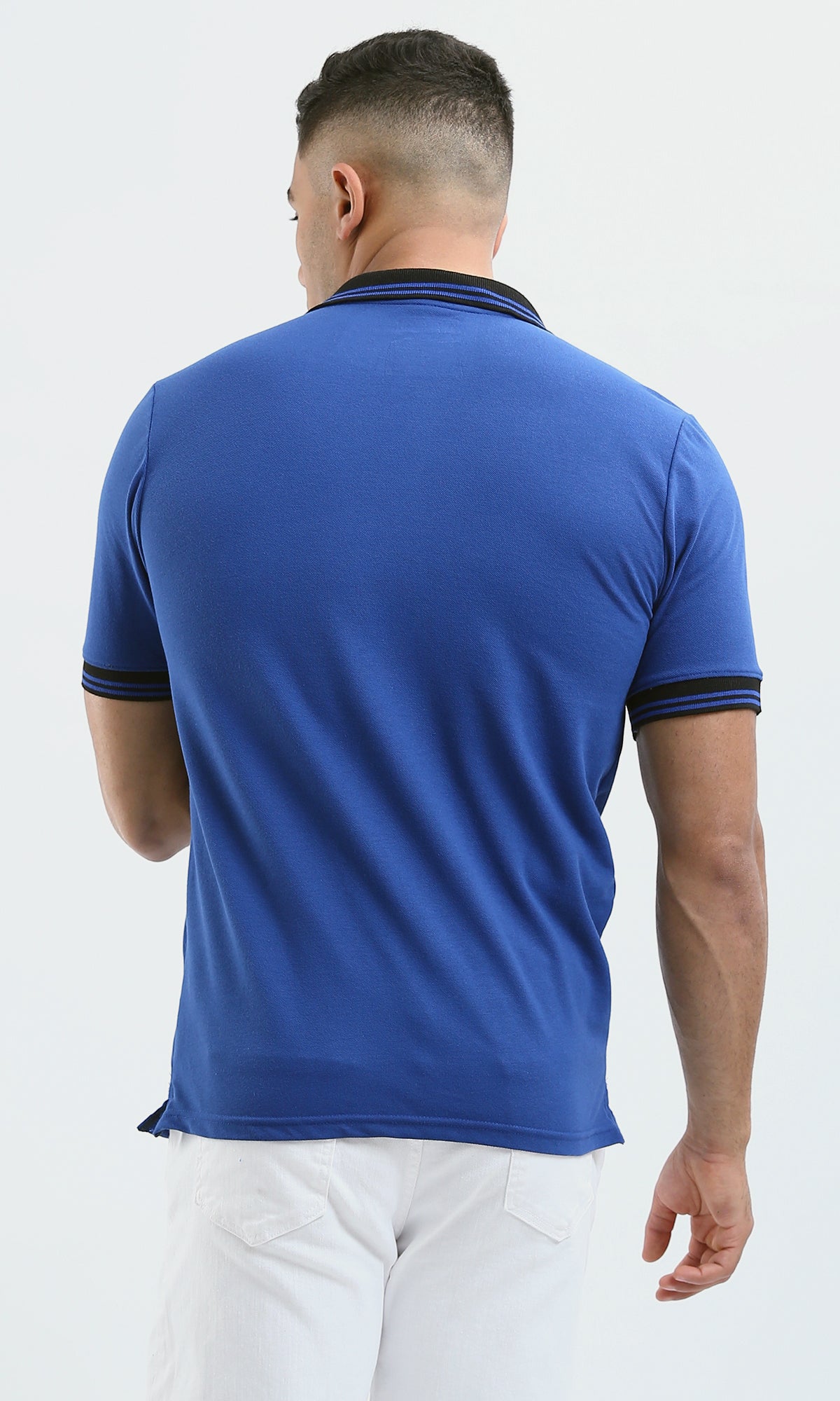 O180820 Buttoned Neck Dark Blue Casual Polo Shirt