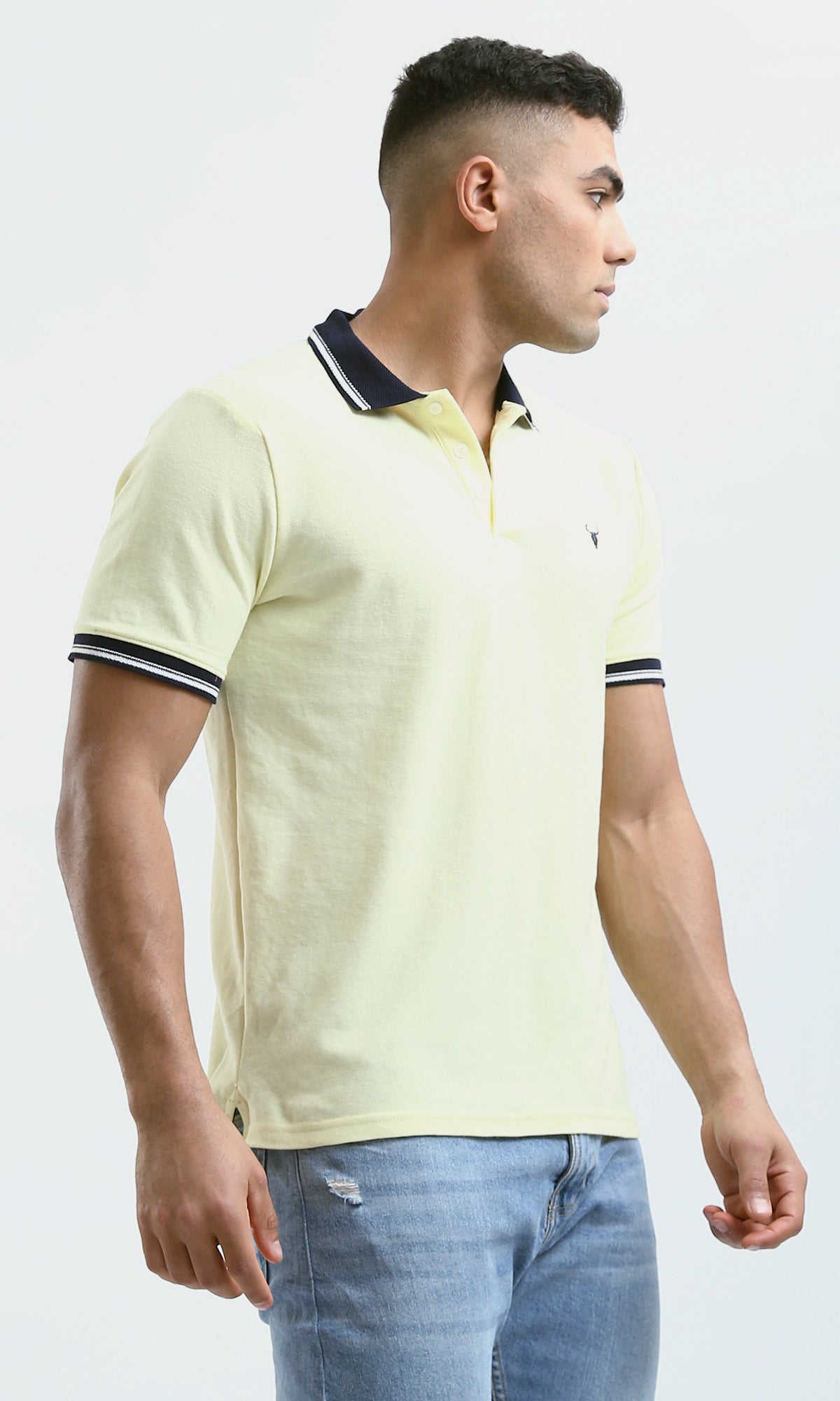 O180821 Lined Short Sleeves Light Yellow Polo Shirt