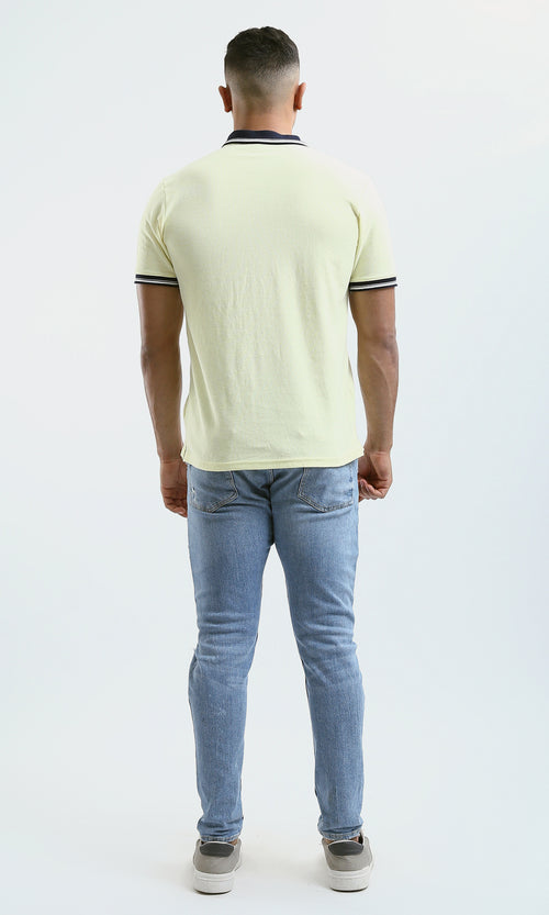 Pale Yellow Tipped Contrast Regular Fit Polo Shirt - O180821
