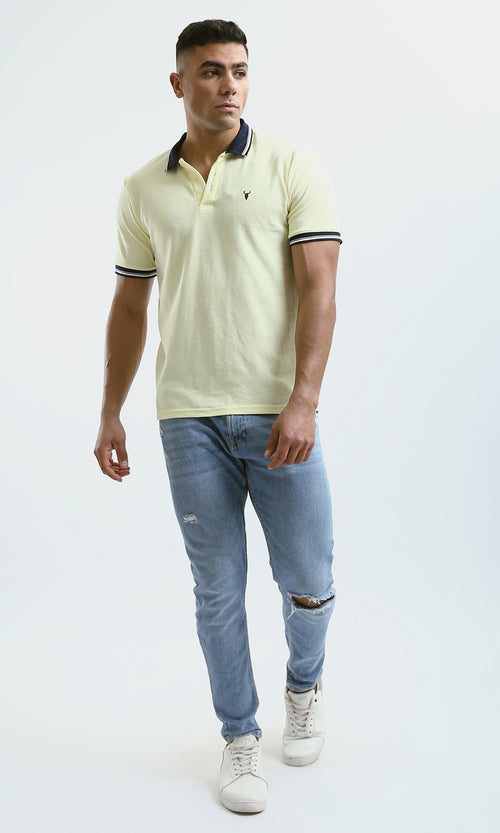 Pale Yellow Tipped Contrast Regular Fit Polo Shirt - O180821