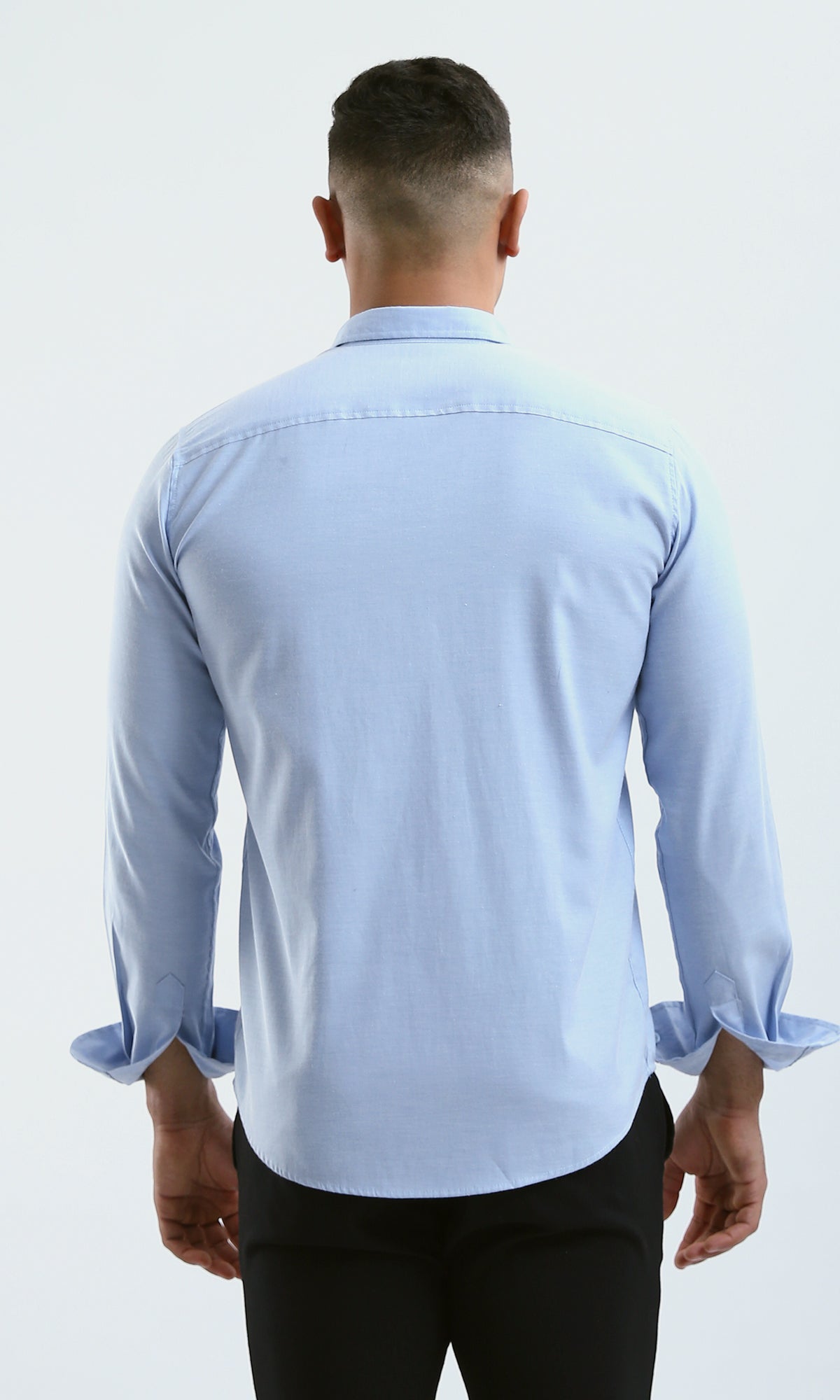 O180993 Solid Long Sleeves Light Blue Shirt