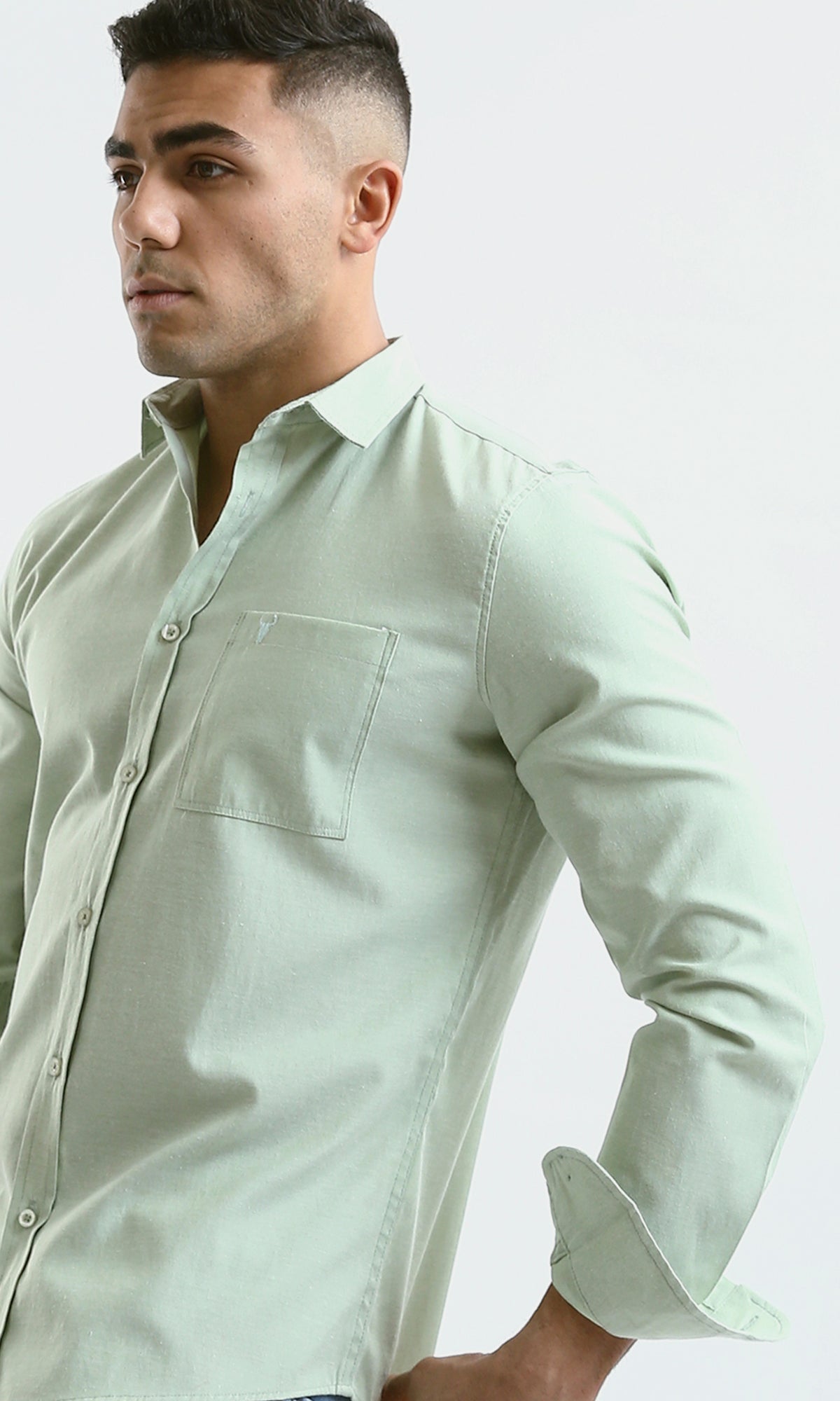 O180996 Pastel Green Solid Shirt With Classic Collar