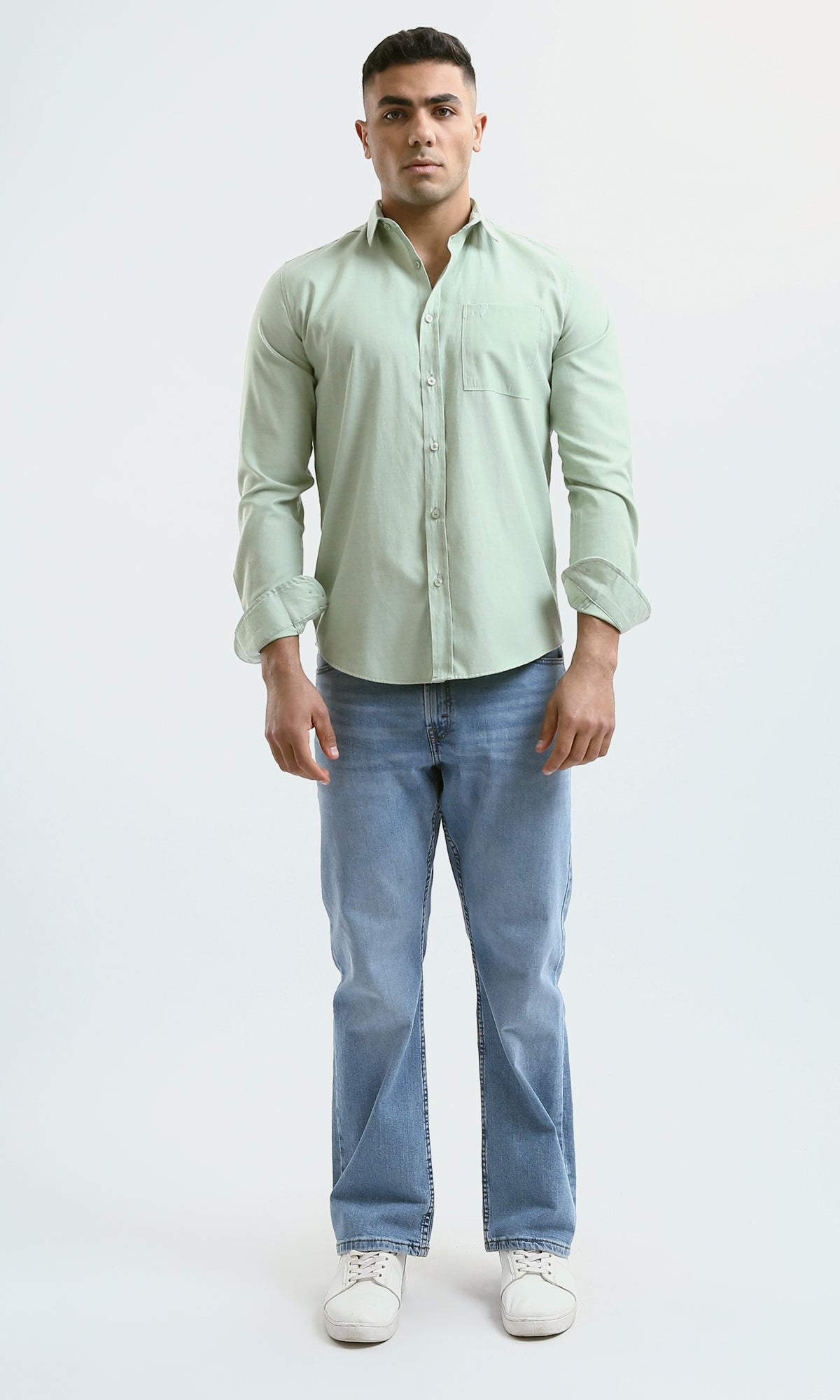 O180996 Pastel Green Solid Shirt With Classic Collar