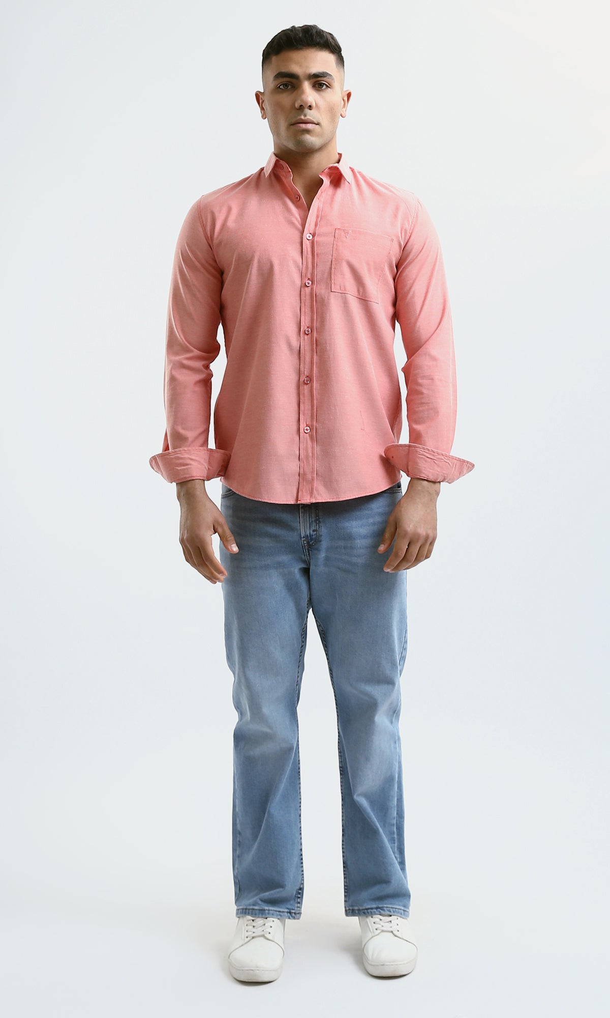 O181000 Solid Coral Orange Shirt With Front Pocket