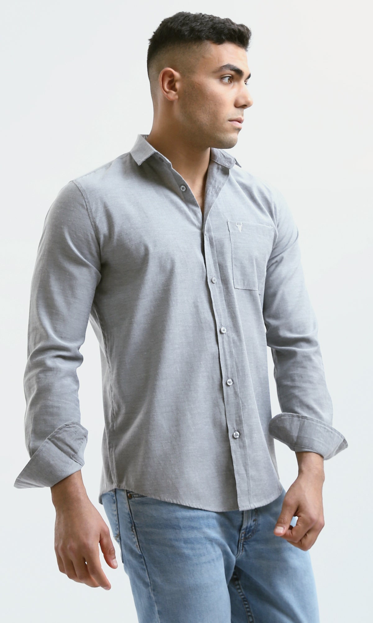 O181002 Full Buttons Regular Fit Casual Grey Shirt