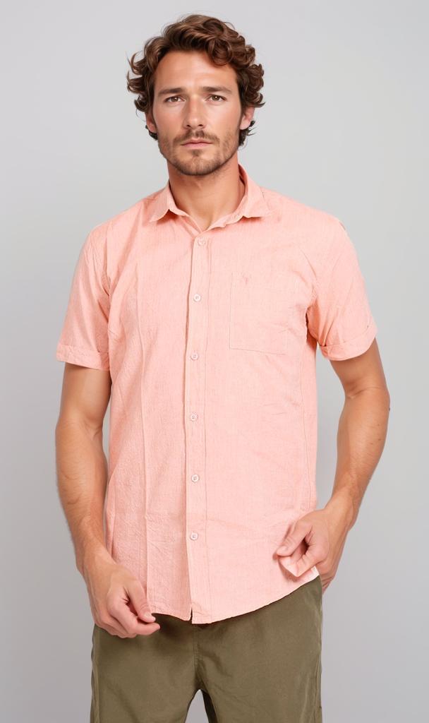 O181010-O181010 - Short Sleeve Poplin Shirt - Peach