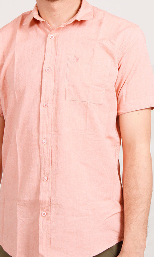 O181010-O181010 - Short Sleeve Poplin Shirt - Peach
