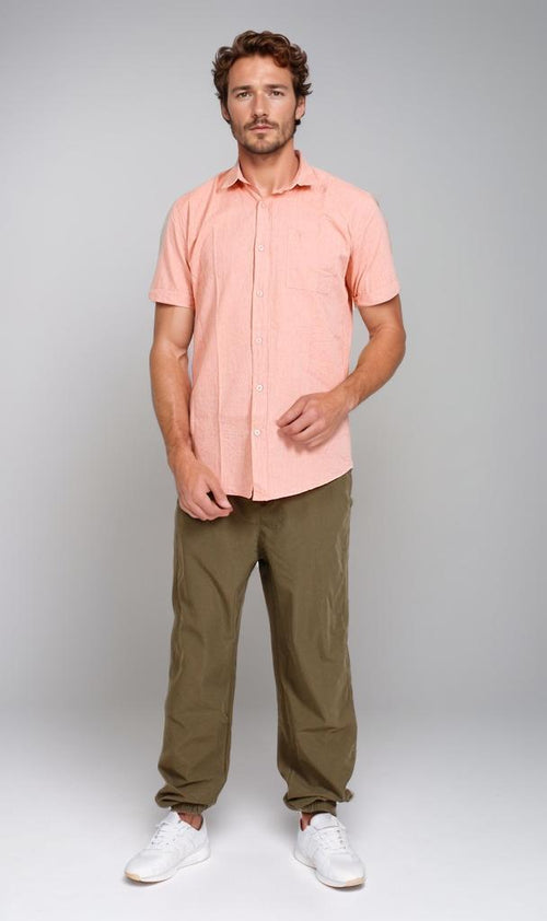 O181010-O181010 - Short Sleeve Poplin Shirt - Peach