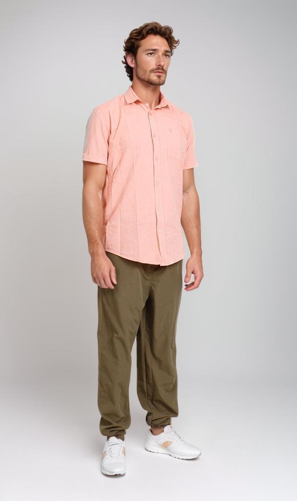 O181010-O181010 - Short Sleeve Poplin Shirt - Peach