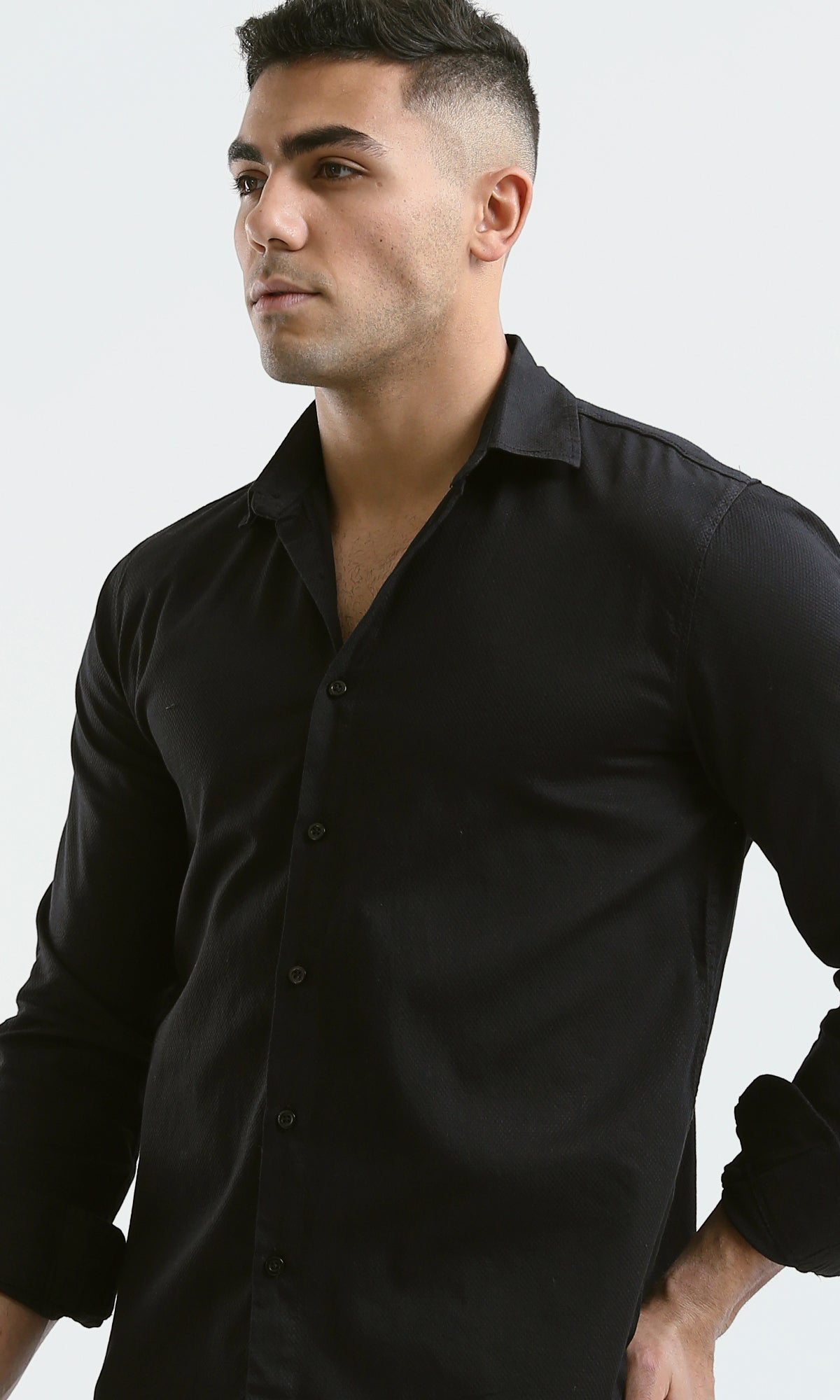 O181014 Regular Fit Black Shirt With Full Buttons