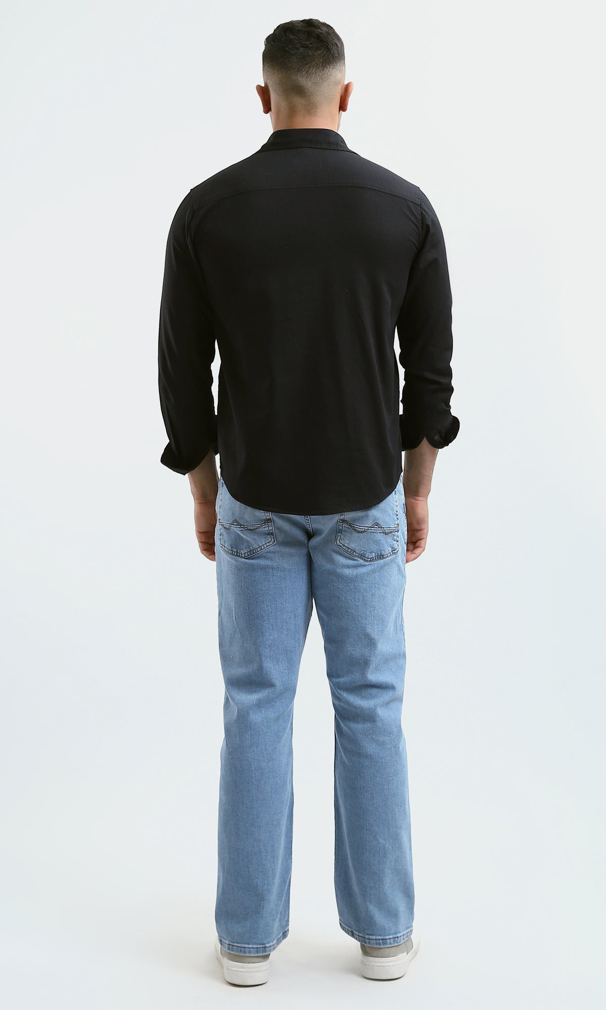 Sleek Midnight Black Textured Long Sleeve Shirt - O181014
