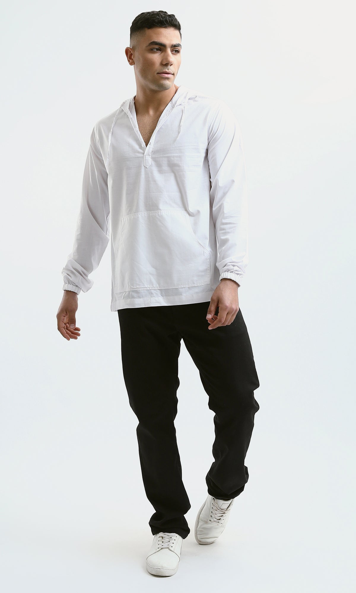 O181018 Slip On Rayon White Hoodie With Elastic Cuffs