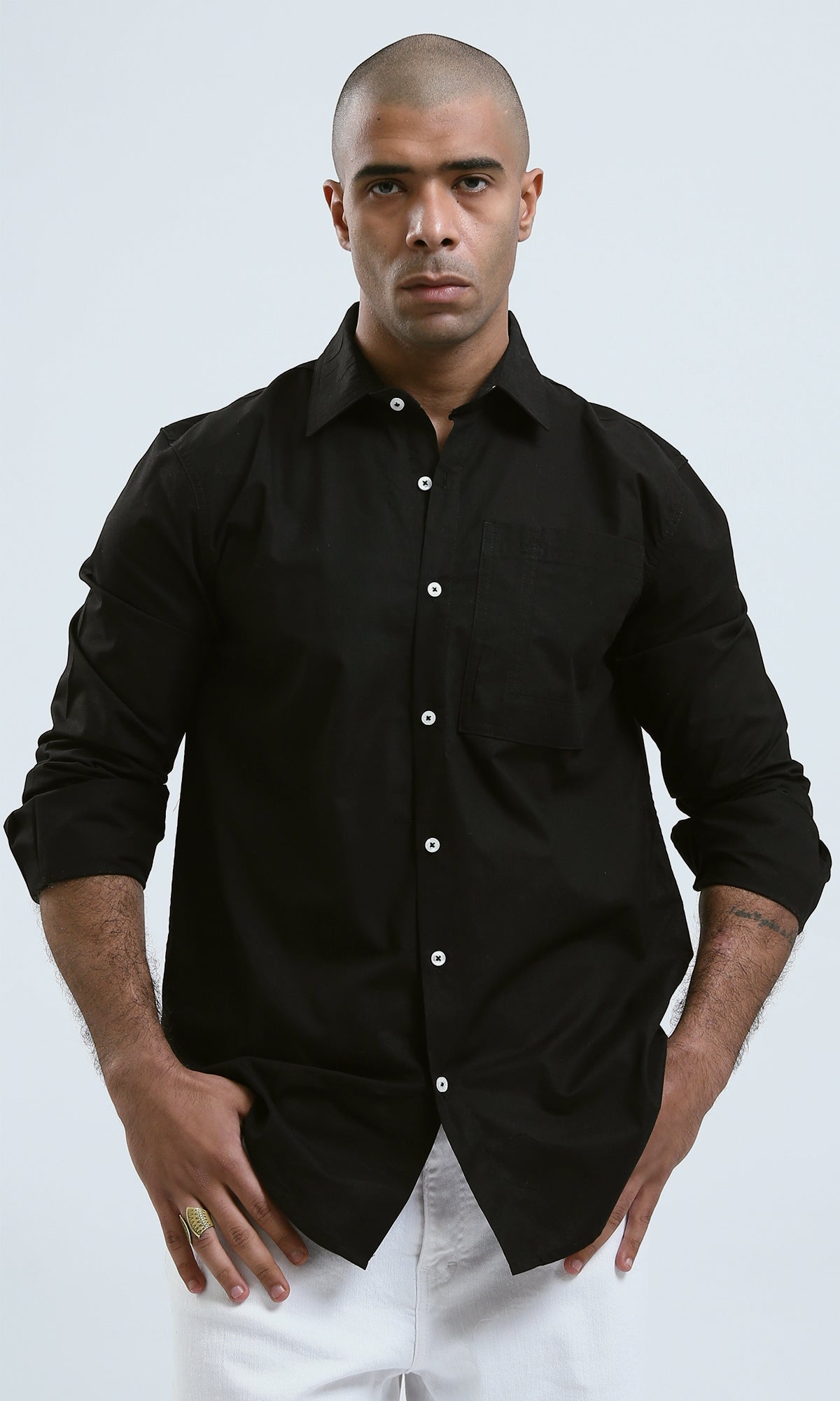 O181020 Regular Fit Black Shirt With Full Buttons